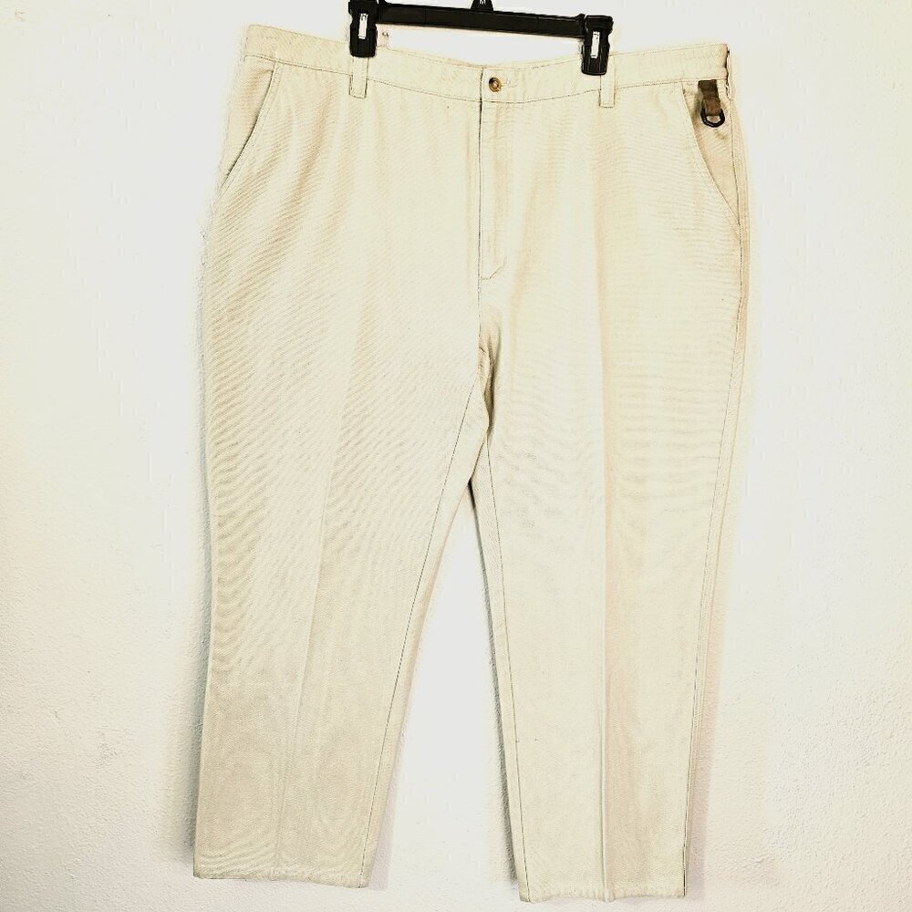 Orvis Men's Beige Pants Size 44 X 30 Cotton Twill Flat Front Minimalist Casual